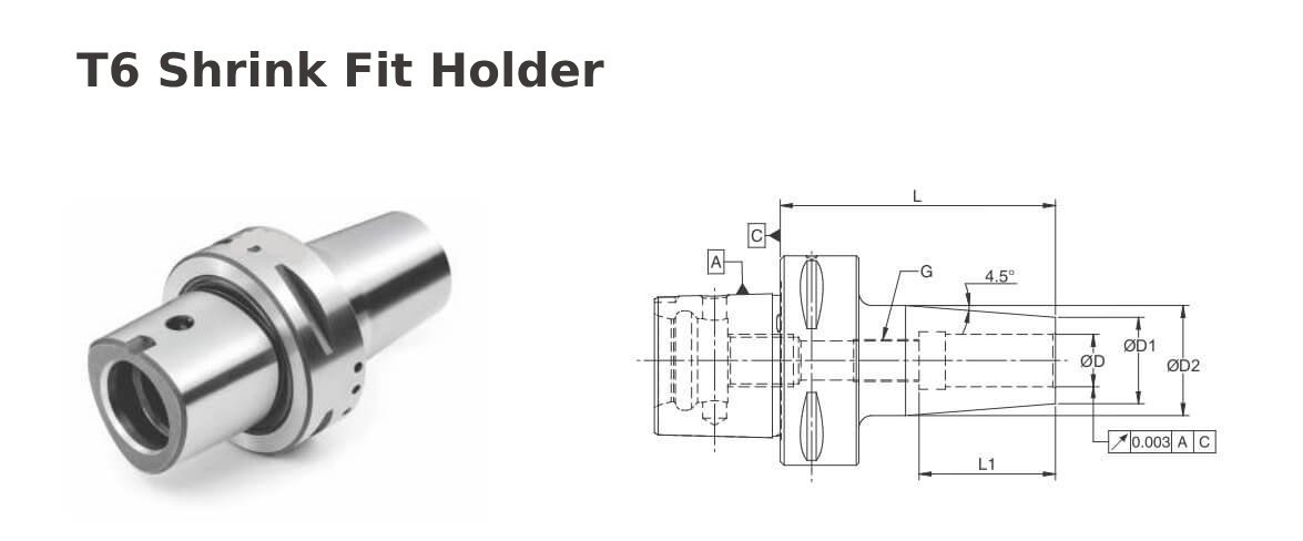 Polygonal Shank T6 SFH08 080 Shrink Fit Holder (Balanced to G2.5 25000 RPM) (ISO 26623-1) (Compatible with Capto® Style C6)